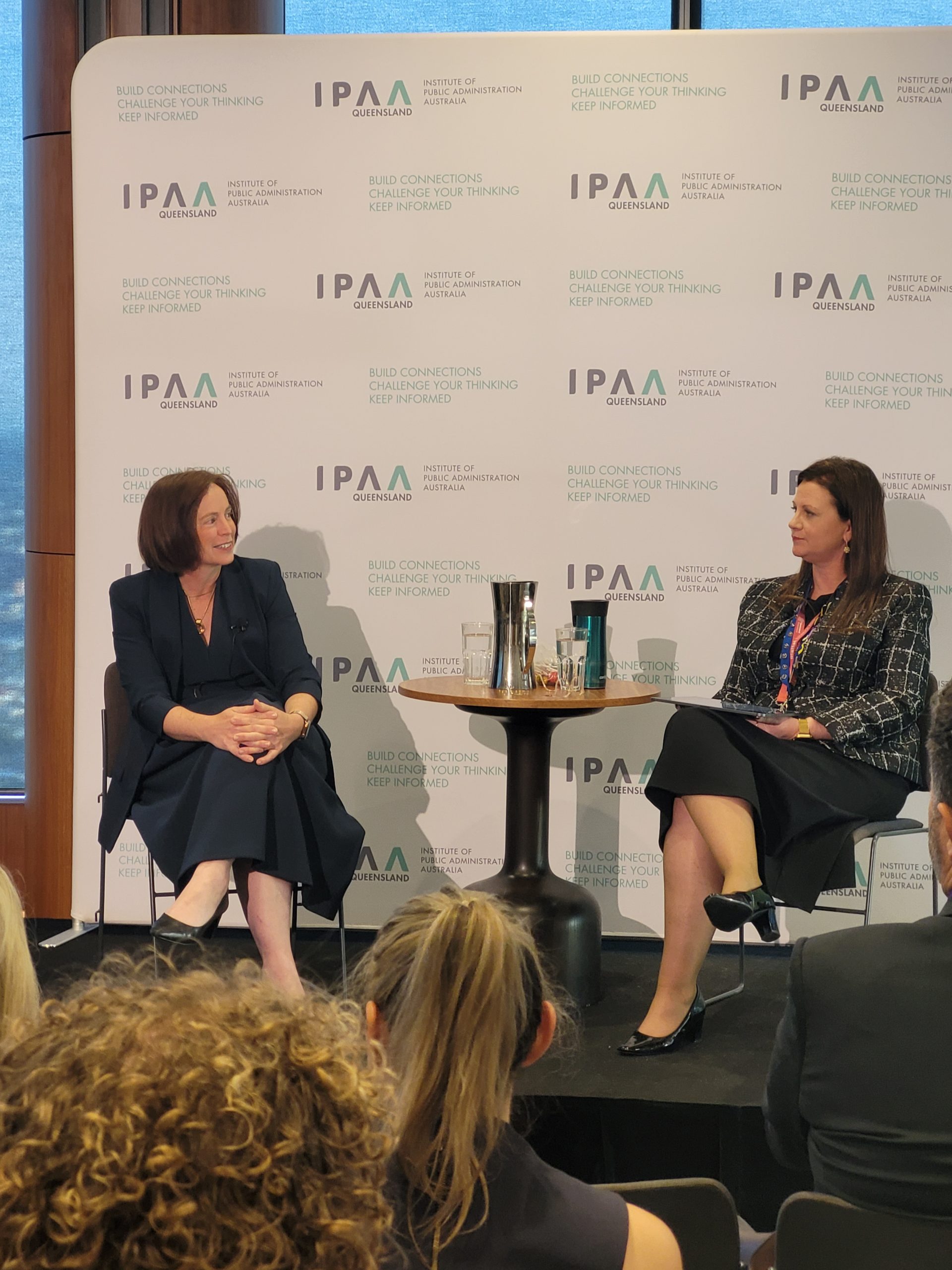 Sally Stannard speaking during Stewards on the Couch conversation with Anne Moffat, hosted by IPAA Queensland